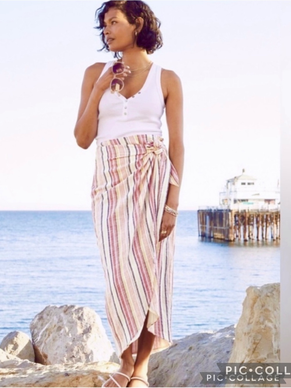 Free People Aubrey Skirt Sarong Wrap Striped Midi 2 Coastal Beach Vacation